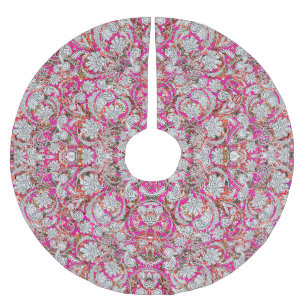 Cute white pink paisley patterns brushed polyester tree skirt