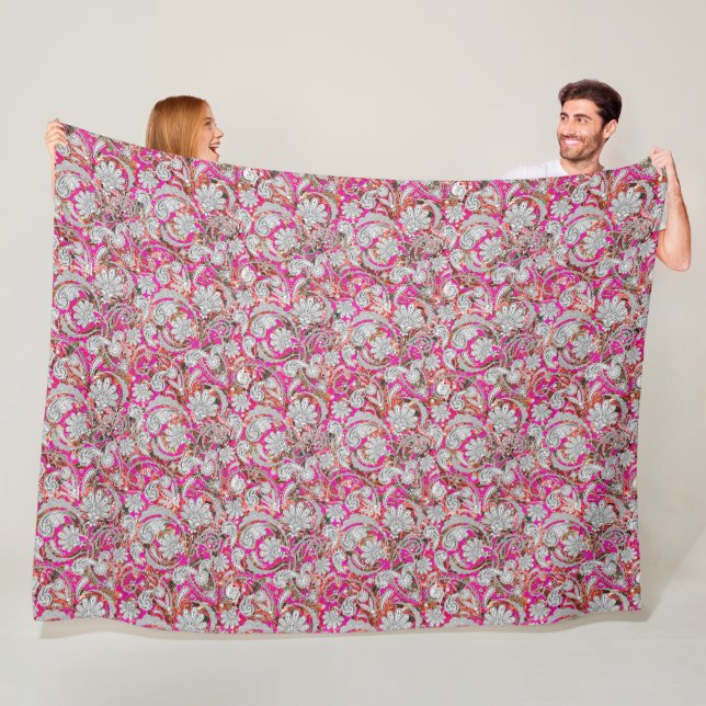 Cute white pink paisley patterns fleece blanket (In Situ)