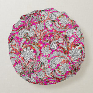 Cute white pink paisley patterns round pillow