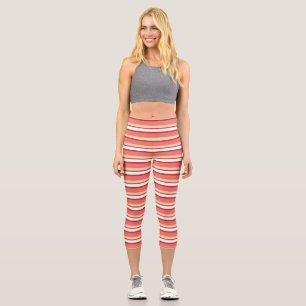 Cute white pink stripes capri leggings