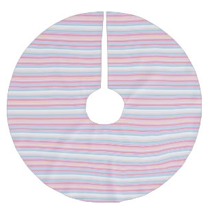 Cute white pinky stripes brushed polyester tree skirt
