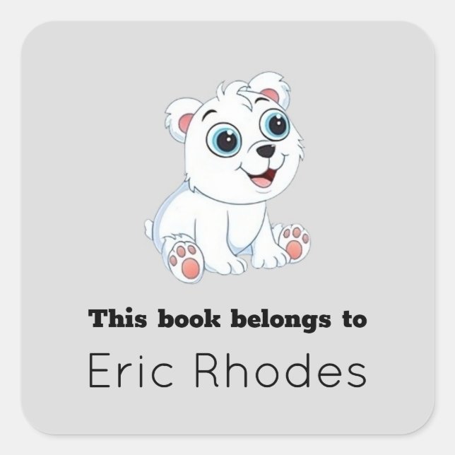 Cute white polar bear grey square sticker (Front)
