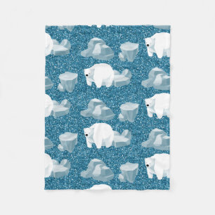 Cute White Polar Bear North Wild Animal Blue Cold Fleece Blanket