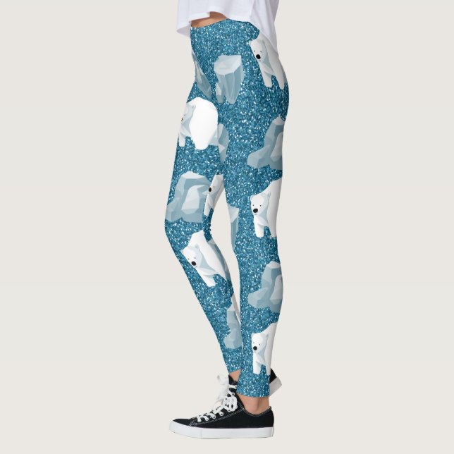 Cute White Polar Bear North Wild Animal Blue Cold Leggings (Left)