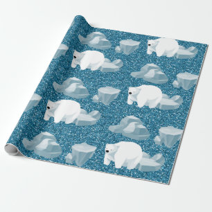 Cute White Polar Bear North Wild Animal Blue Cold Wrapping Paper