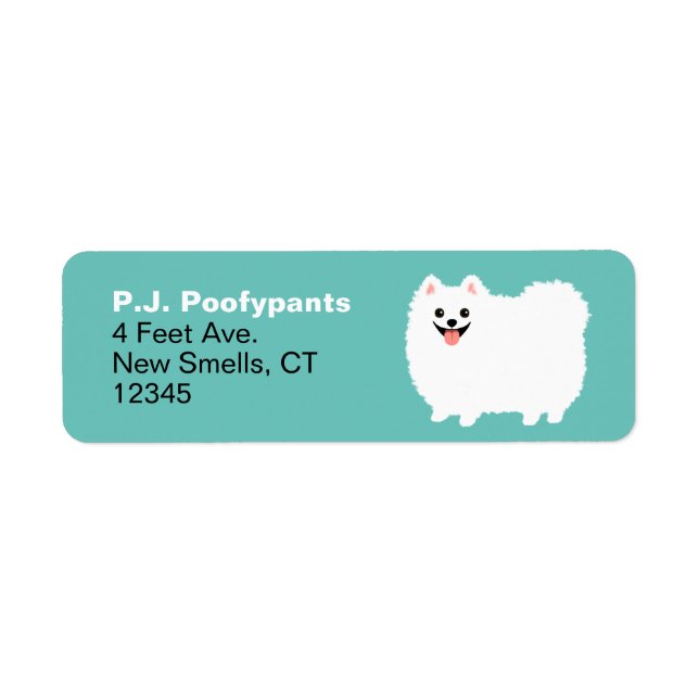 Cute White Pomeranian Dessin Chien Retour Adresse (Devant)