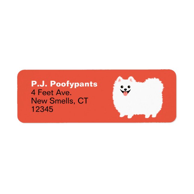 Cute White Pomeranian Dessin Chien Retour Adresse (Devant)