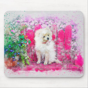Cute White Pomeranian Dog Mouse Pad
