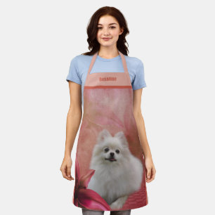 Cute White Pomeranian Dog Personalized Apron