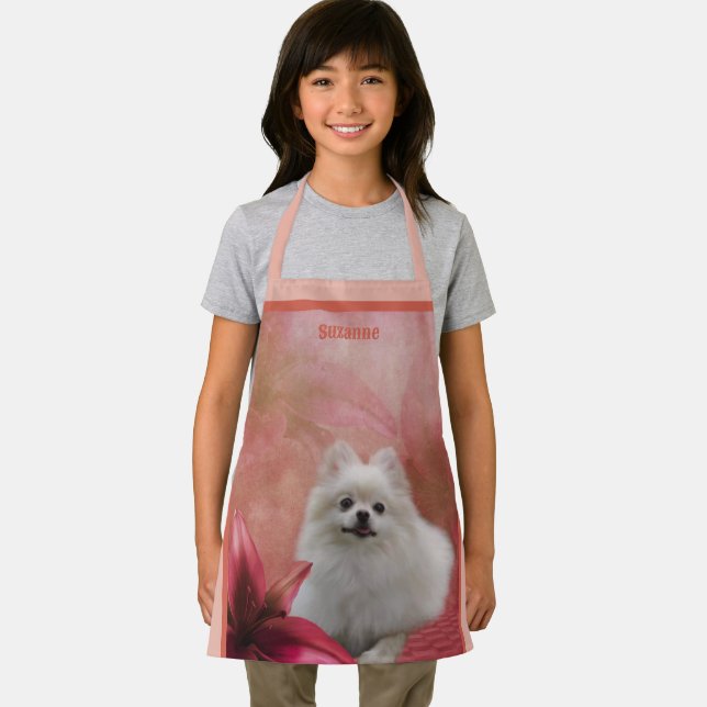 Cute White Pomeranian Dog Personalized Apron (Insitu)
