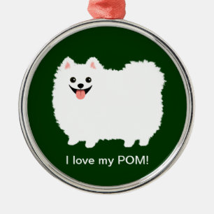 Cute White Pomeranian   Fluffy Pommy Custom Metal Ornament