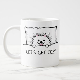 Cute White Pomeranian Let's Get Cozy Large Coffee Mug