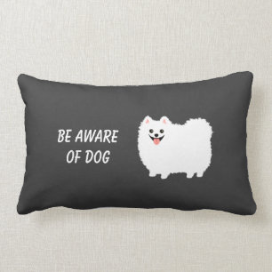 Cute White Pomeranian with Custom Text Lumbar Pillow