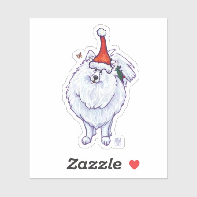 Cute White Pomeranianin a Santa Hat (Sheet)