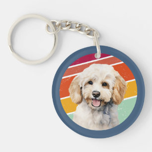 Cute White Poodle Dog Retro Background Keychain