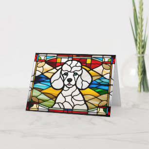 Cute White Poodle Stained Glass Card