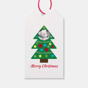 Cute White Puppy Dog Colourful Christmas Green Tre Gift Tags