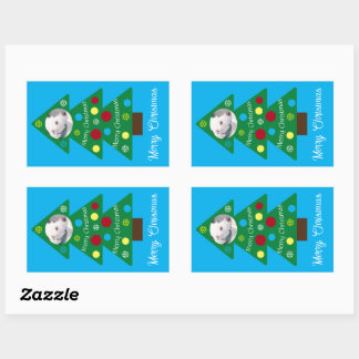 Cute White Puppy Dog Colourful Christmas Tree Blue Sticker
