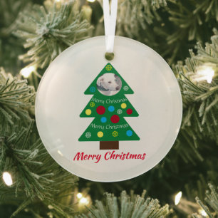 Cute White Puppy Dog Colourful Christmas Tree Clea Glass Ornament
