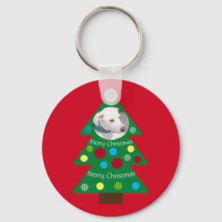 Cute White Puppy Dog Colourful Christmas Tree Red Keychain