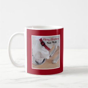 Cute White Puppy Dog Drinking Water Christmas Red Coffee Mug