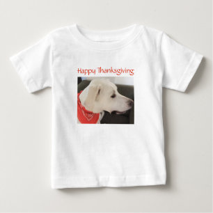 Cute White Puppy Dog Pink Thanksgiving Baby T-Shir T-Shirt