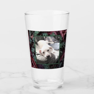 Cute White Puppy Dog Shamrocks and Clovers Green Glass