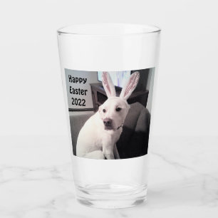 Cute White Puppy Dog Wearing Easter Bunny Ears Glass