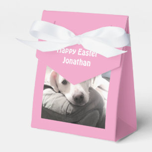 Cute White Puppy Dog With Dad Easter Pink Favor Box