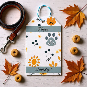 Cute White Puppy Flowers customized Gift Tags