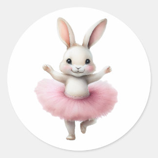 Cute white rabbit ballerina dancing ballet classic round sticker