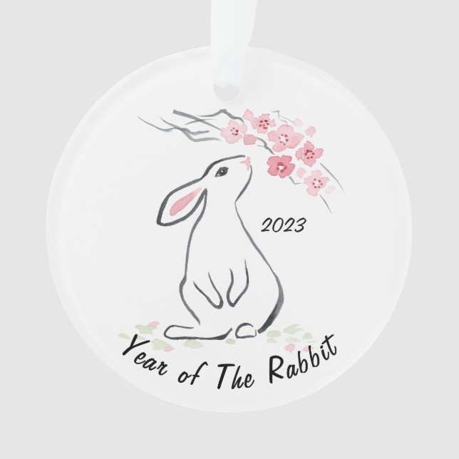 Cute White Rabbit Flower Year Of The Rabbit 2023  Ornament (Front)