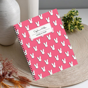 Cute White Rabbit Heads Script Name Monogram Notebook