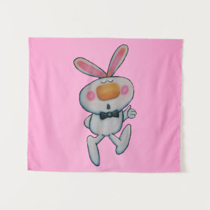 Cute White Rabbit Thumbs Up Black Bow Tie Pink Tapestry