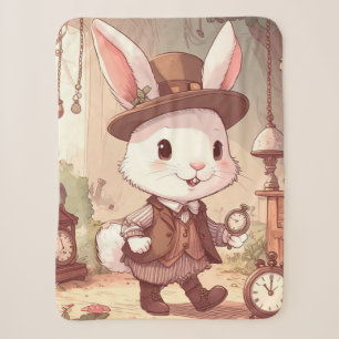 Cute White Rabbit Wonderland Whimsical Timekeeper Sherpa Blanket
