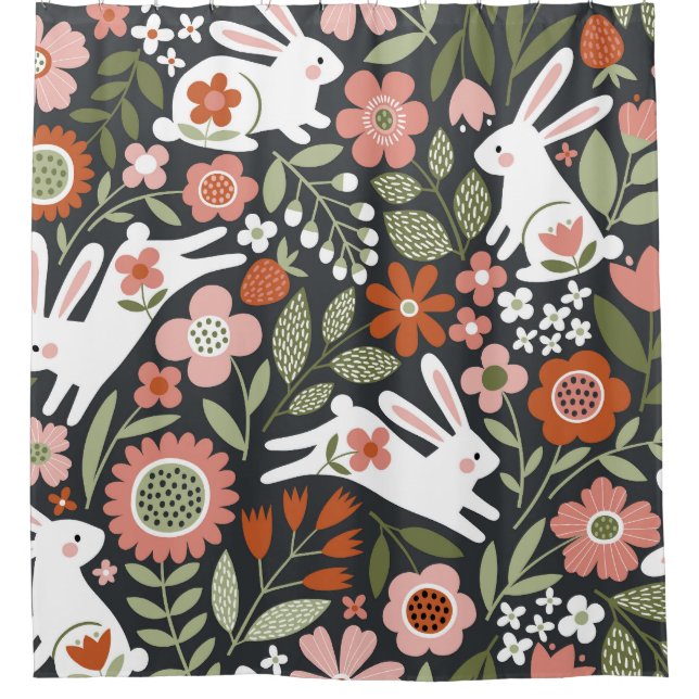 Cute white rabbits, floral vintage pattern. (Front)