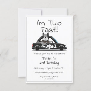 Cute White Race Car Pitbull Two Fast 2nd Birthday Invitation