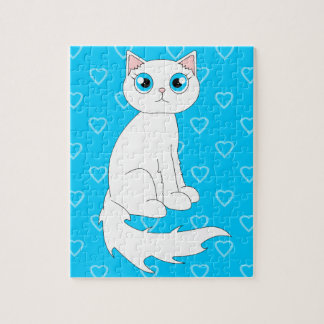 Cute White Ragdoll Cat Cartoon Jigsaw Puzzle