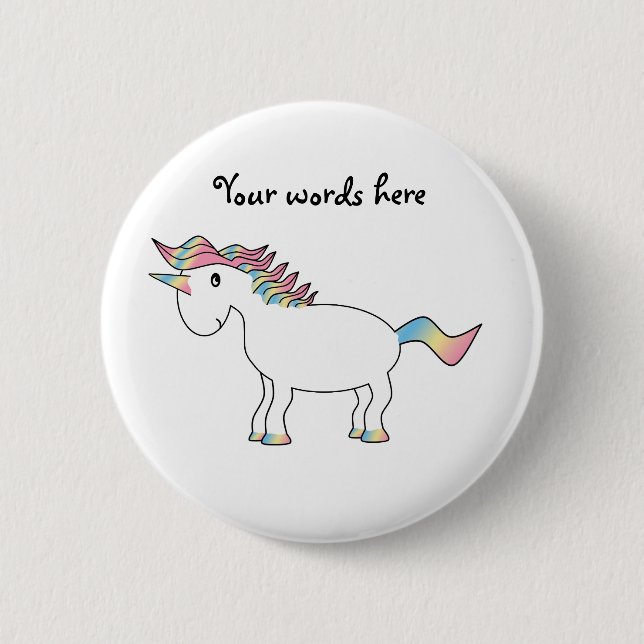Cute white rainbow unicorn 2 inch round button (Front)