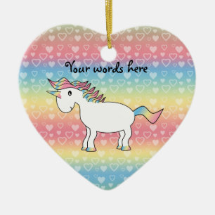 Cute white rainbow unicorn ceramic ornament