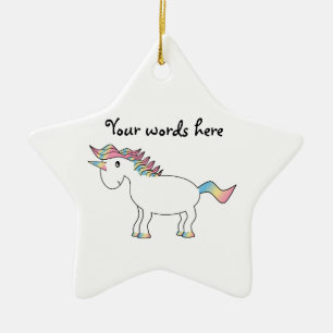 Cute white rainbow unicorn ceramic ornament