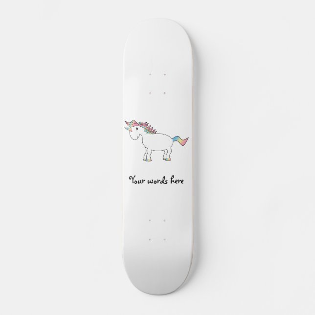 Cute white rainbow unicorn skateboard (Front)