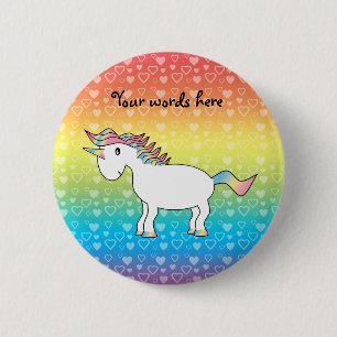 Cute white rainbow unicorn with rainbow hearts 2 inch round button