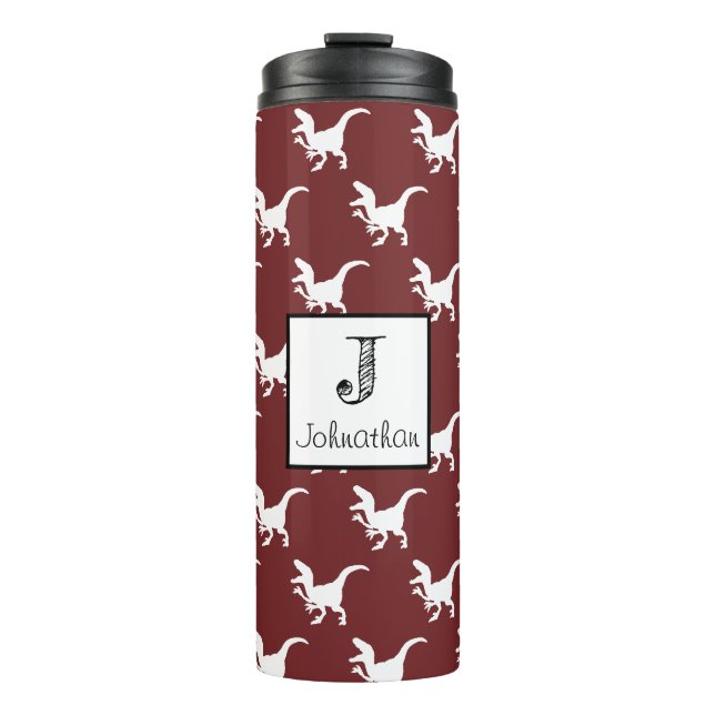 Cute White Raptor Dinosaur Personalized Thermal Tumbler (Front)