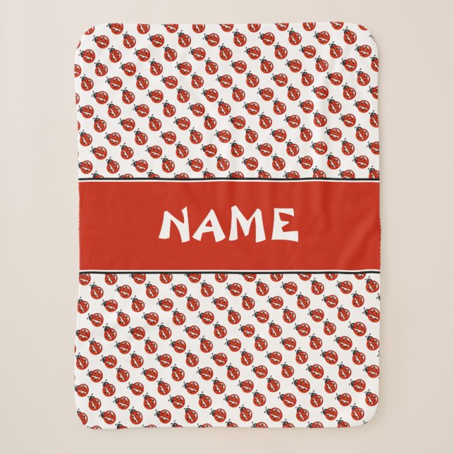 Cute White & Red Ladybugs Custom Name Kids Blanket (Front)