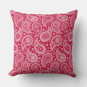Cute white red paisley pattern throw pillow