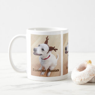 Cute White Reindeer Dog Hot Chocolate Christmas Coffee Mug