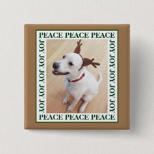 Cute White Reindeer Puppy Dog Peace Joy Brown 2 Inch Square Button