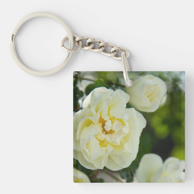 Cute white roses for positive   keychain (Front)