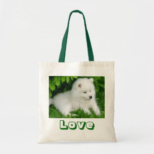 Cute White Samoyed Puppy Dog Canvas Tote Bag